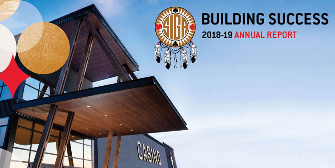 Annual report cover with casino exterior photo