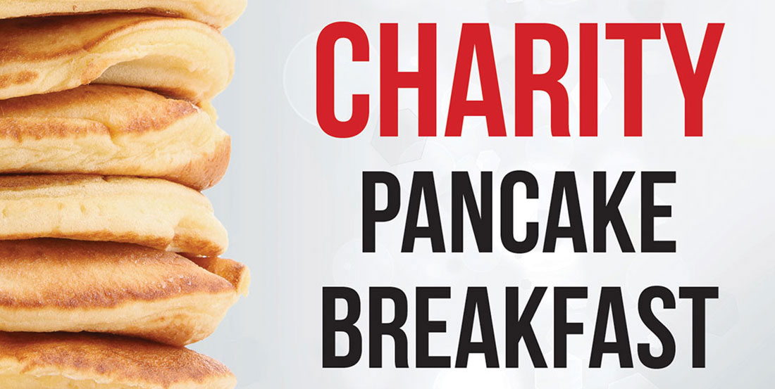 Poster with pancakes and text for charity pancake breakfast